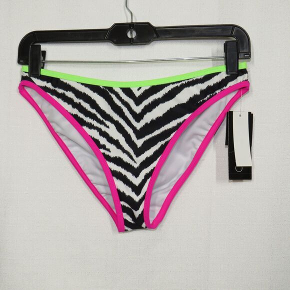 California Waves Retro Zebra Print Neon Trimmed Bikini Swim Bottoms Size M - Picture 7 of 8